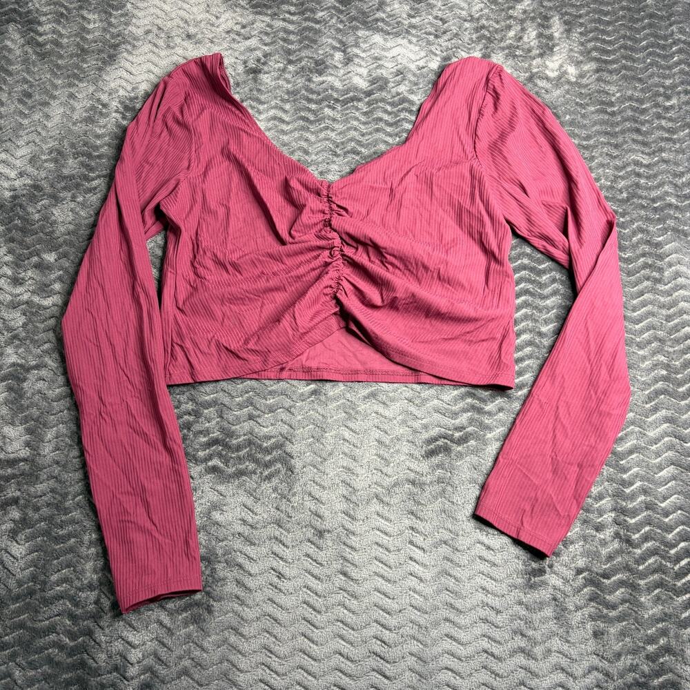 Abercombie & fitch YPB studioFLEX Rib Long-Sleeve crop Top maroon size XL